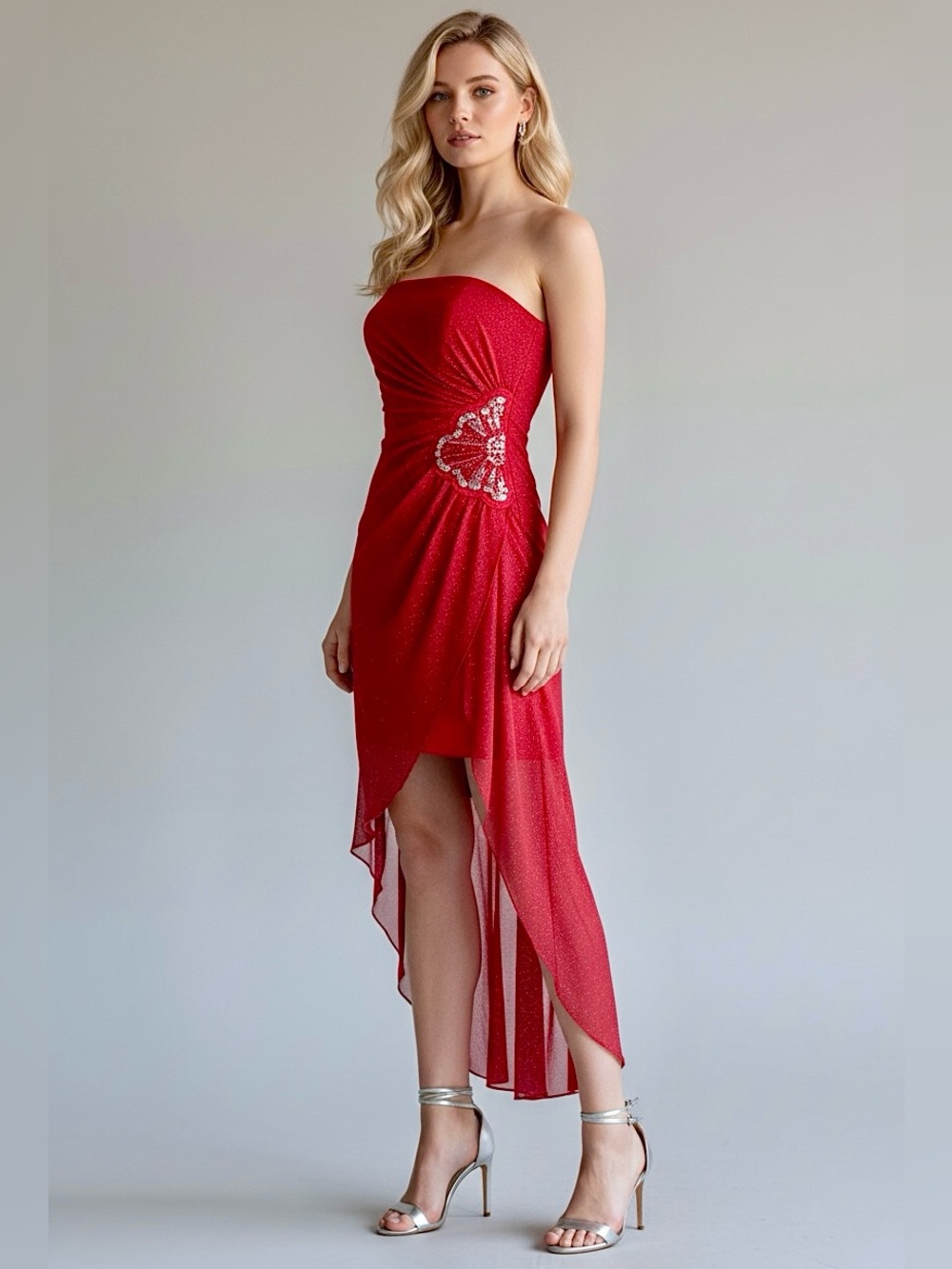 Y2K Scarlet High-Low OMBRÉ Strapless Dress | 90s 2000s | XS